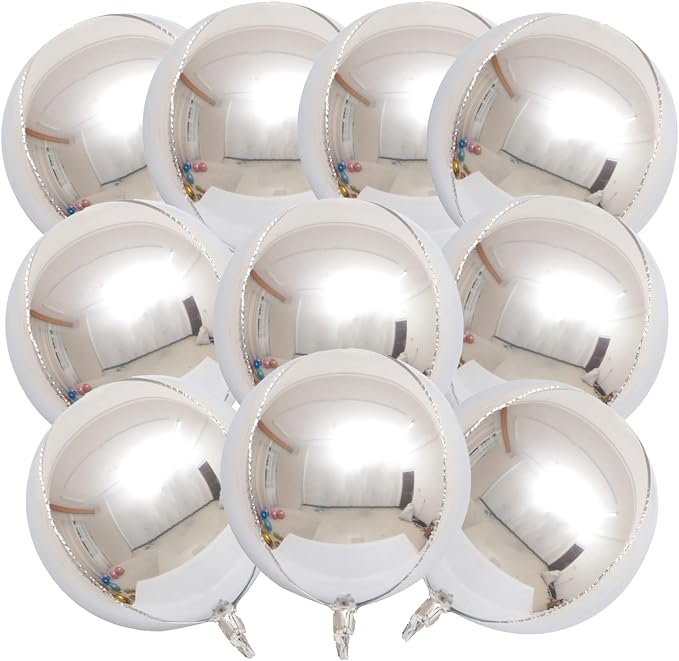 10 Pcs 22 Inch Silver Mylar Balloons, Large 4D Giant Round Foil Balloon Big by KALOR