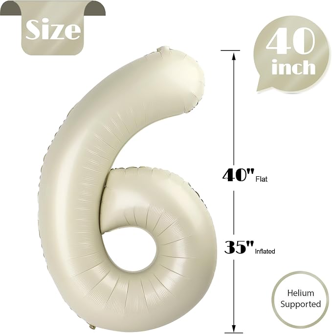 Cream Number 6 Balloon 40 Inch - Image 5