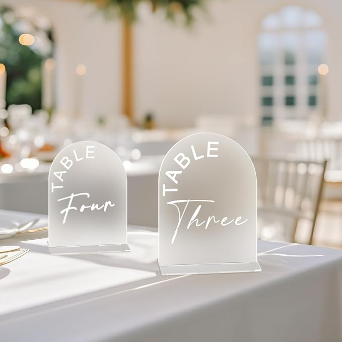 Frosted Arch Wedding Table Numbers 1-15 with Stands, 5x7 Inch Acrylic Arch Sign with Holder for Wedding Reception Table Centerpiece Decoration