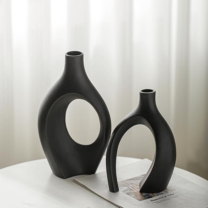 Lvases Snuggle Hollow Modern Ceramic Vase Set of 2, Nordic Aesthetic Vase | Mid - Image 2