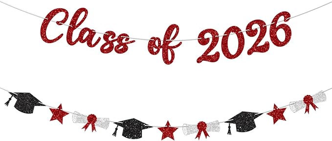 Class of 2026 Banner Red Graduation Decorations Prestrung 2026 Graduation Banner by Blopee