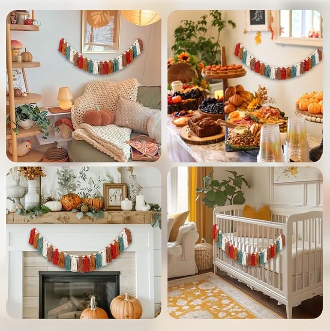 GIAUMA Burnt Orange Boho Yarn Tassel Garland - Image 8