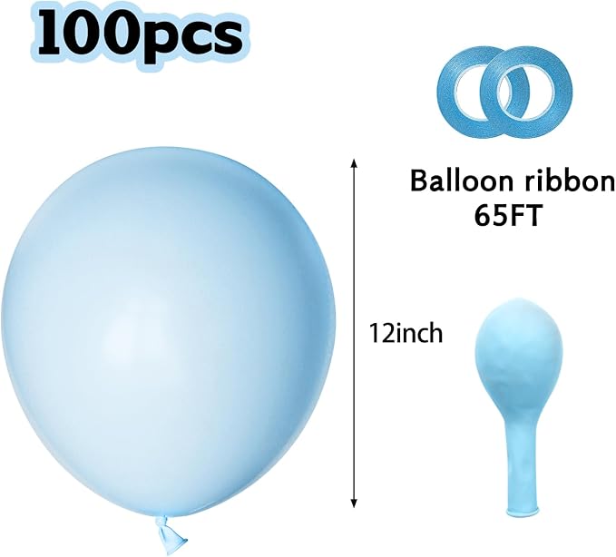 Pastel Blue Latex Balloons 100 Pack 12 inch Light Blue Party Balloons Round - Image 2
