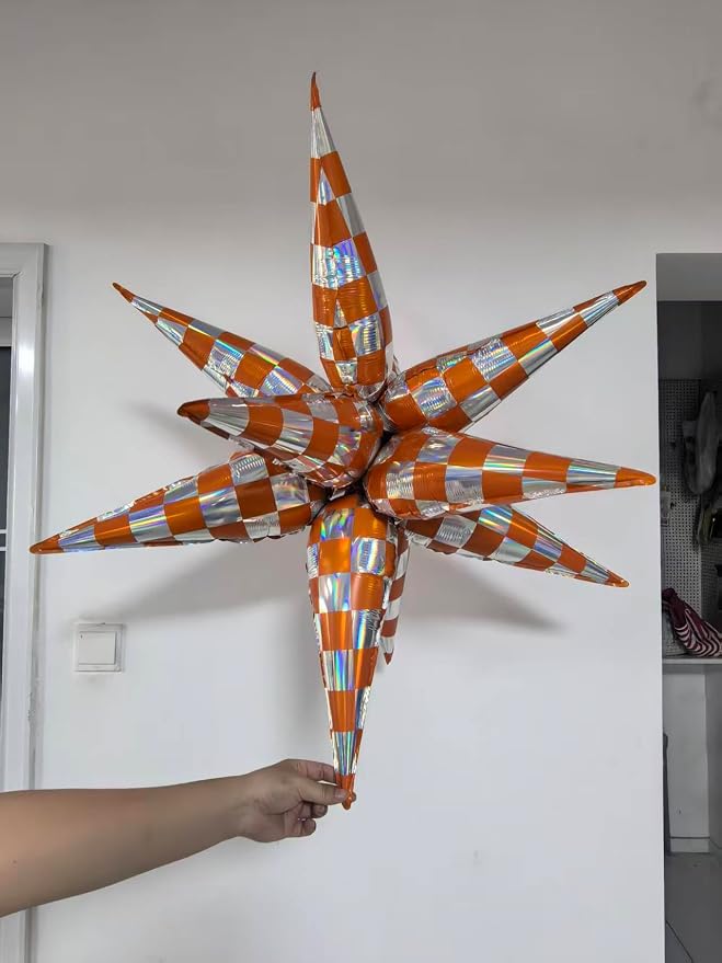 Orange Gingham Balloons Iridescent Checkered Explosion Star Balloons Gingham - Image 5