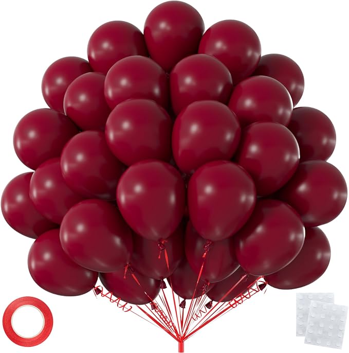 50pcs 12 Inch Burgundy Latex Party Balloons | Premium Maroon Balloons by OWPFJG