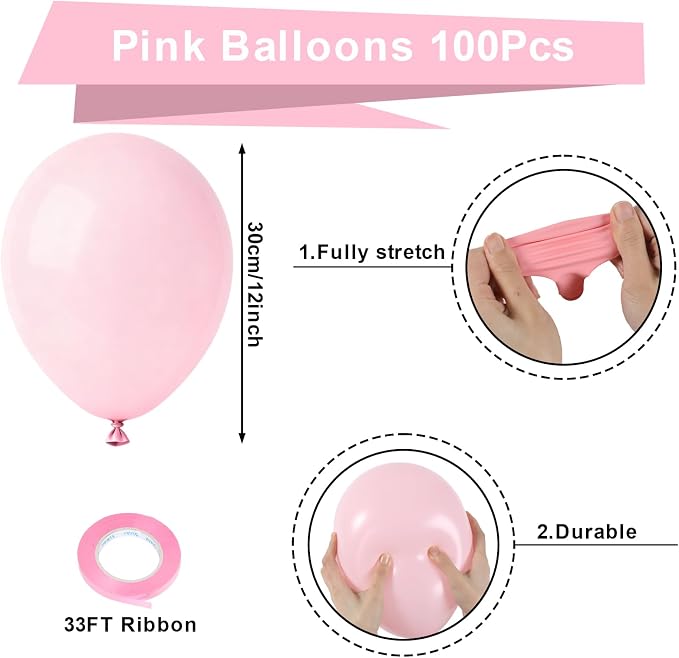 Patimate Pastel Pink Latex Party Balloons 100pcs 12 Inch - Image 3
