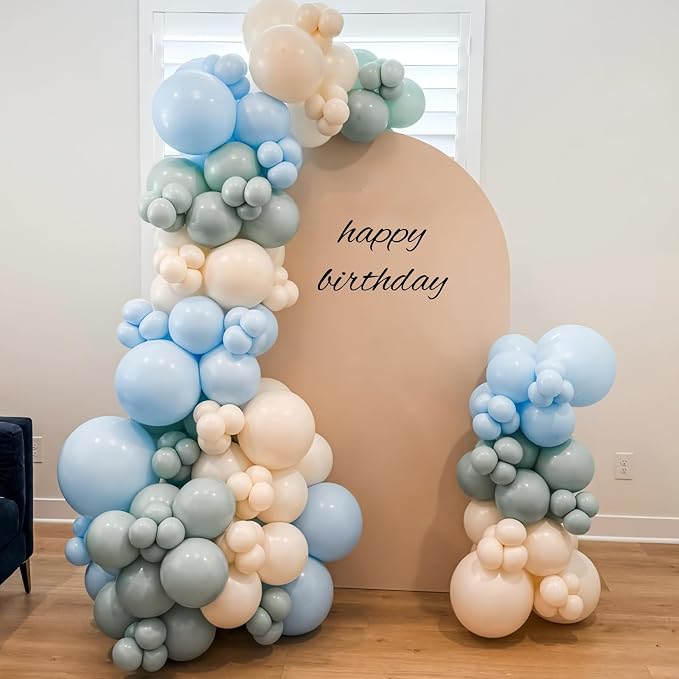 Dusty Blue and White Balloons Haze Pastel Blue Beige Balloon 12inch 60pcs Sand - Image 6