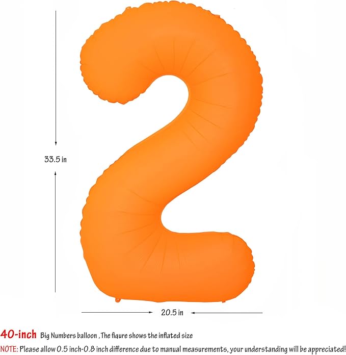 40 IN Orange Birthday Number 2 Balloon Fluorescent Orange Foil Balloon | - Image 2