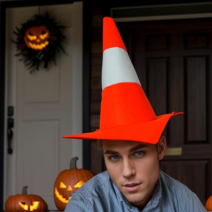 Traffic Cone Costume Hat Adult Halloween Construction Orange Traffic Cone Hat - Image 4
