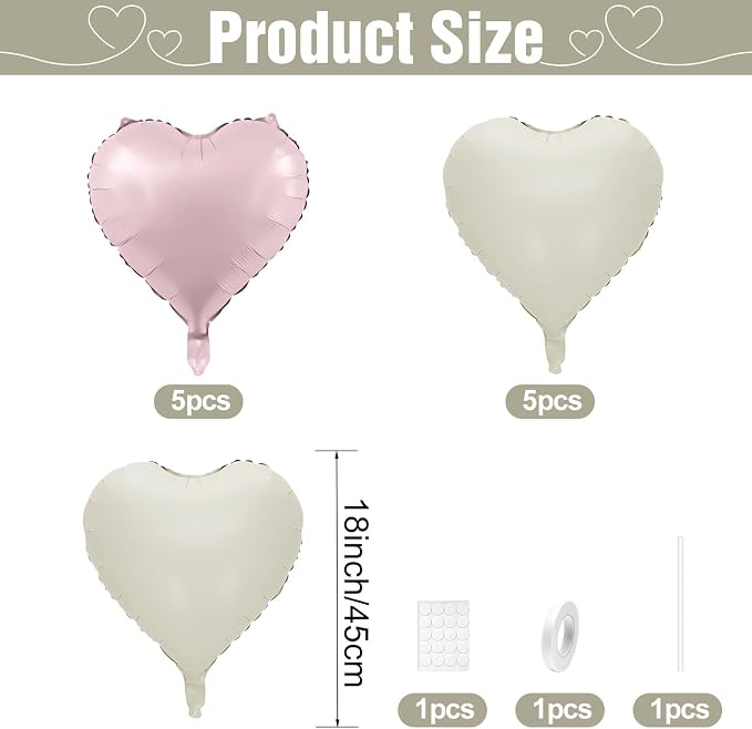 Pink White Heart Balloons, 18Inch Sand White Helium Balloon - Image 2
