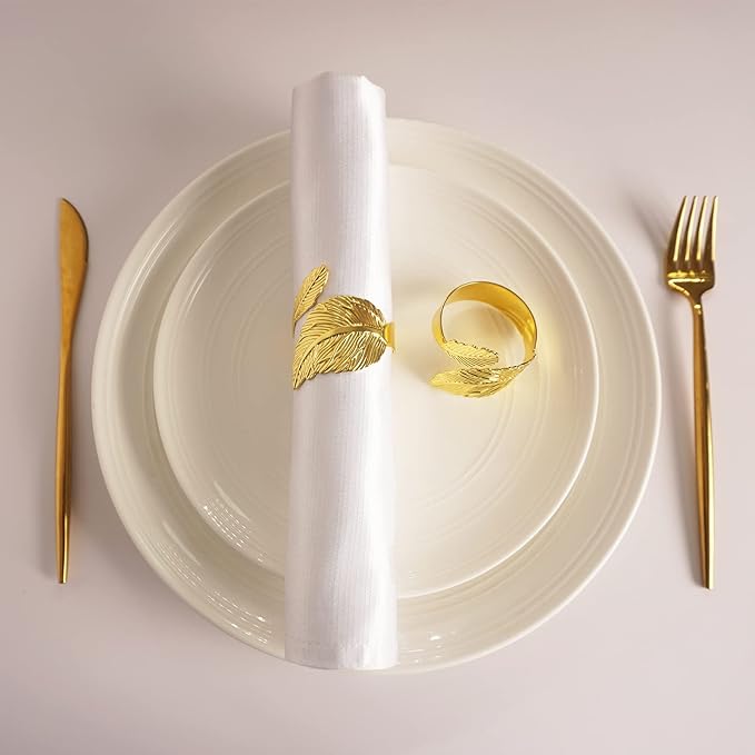 Gold Leaf Napkin Rings Set of 12, Leaves Napkin Rings for Table Setting, Metal Leaf Napkin Holder Rings for Holiday Party,Wedding, Banquet, Formal or Casual Dinning Table Decor (Bright Gold)