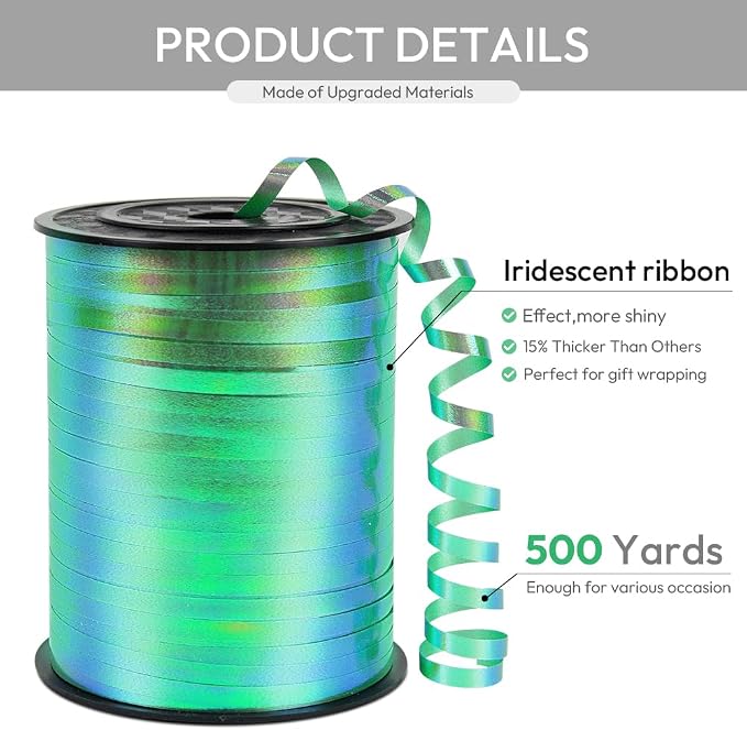 Green Gradient Curling Ribbon, 1/5" Wide x 500 Yards Christmas Curling Ribbons - Image 2