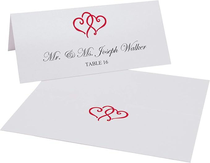 Linked Hearts Place Cards, Ruby Red (Choose Color), Set of 150, Pre-cut and Scored - Wedding, Party, Dinner, and Special Events - Made in the USA