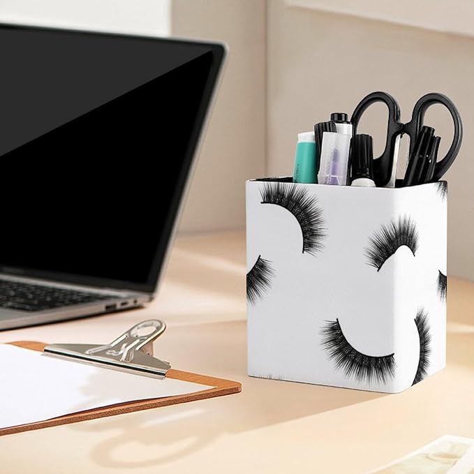 Pen Holder Black Eyelash White, Desk Accessories Pencil Cup - Image 5