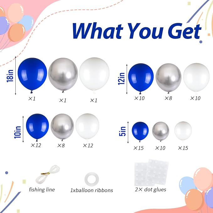 103pcs Blue White Silver Balloon Garland Kit - Image 2