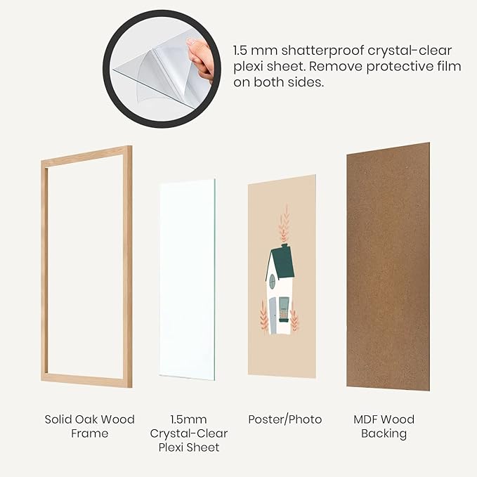 Opposite Wall - 50x70 cm - Natural Oak Wood Picture Frame - Lightweight, Versatile & Shatterproof - Wall Hanging Photo or Poster Frame - 19 3/4 x 27 1/2 in - 2 Pack