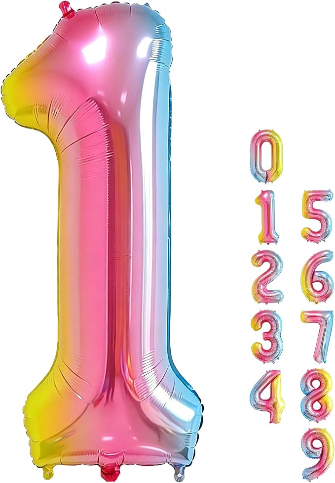 40 Inch Number Balloons 0-9 Rainbow Gradient Large Number 1 Balloons, Digital by Smlpuame