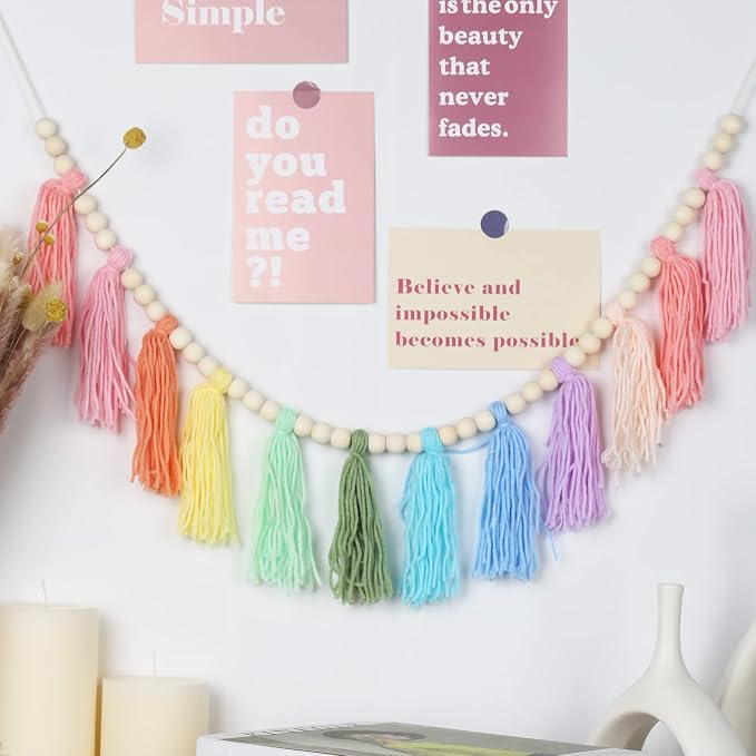 Cotton Tassel Garland Banner Colorful Birthday Decor Party Backdrop Christmas - Image 3