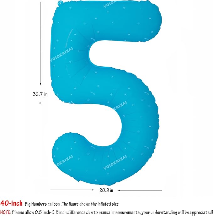 40IN Blue Birthday Number 5 Balloons Fluorescent Blue Foil Balloon | - Image 2