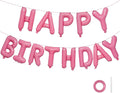 Happy Birthday Balloons Banner Pink Mylar Letter Sign | 16 Inch Reusable Foil by Unknown
