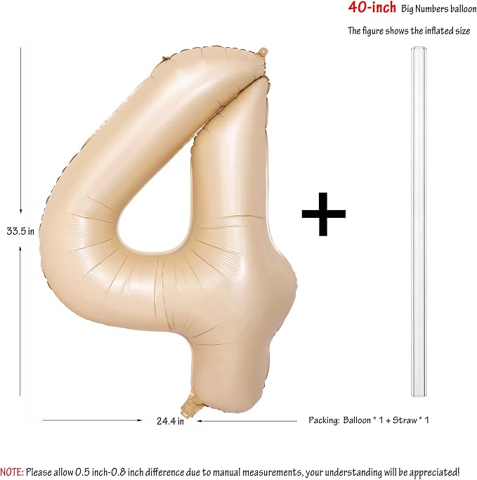 40 In Caramel Number Balloons Helium Foil Mylar latex Balloon Digital 4 | - Image 3