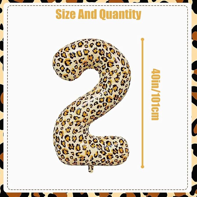 40Inch Large Leopard Print Number 2 Foil Balloons Cheetah 2nd Wild One First - Image 2