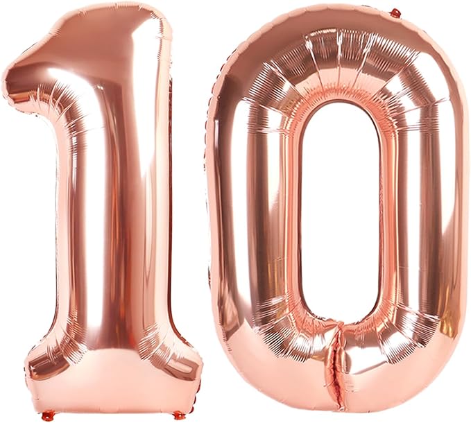 40 Inch Number 10 Balloon for 10th Year Old Birthday Decorations, Rose Gold | by Mluchee
