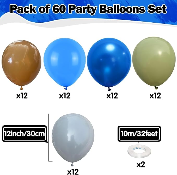 Blue Green Balloons 60 Pcs 12 Inch Sage Green Blue Brown Balloons Neutral Boho - Image 2