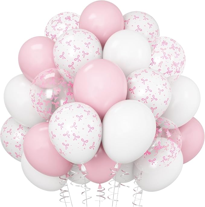 Pink Bow Balloons Light Pink and White Balloon 12inch Clear Bow Balloons by Paeyeq