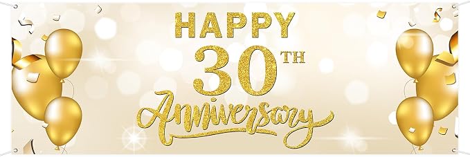 Large Happy 30th Anniversary Banner Thirty Themed Garden Backdrop Banner by WeBenison