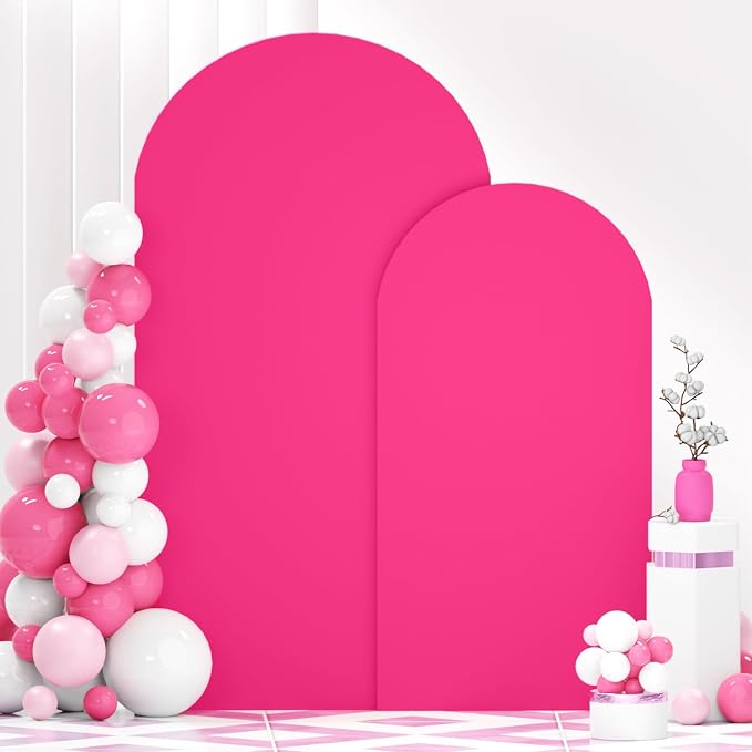 FANPROMS Set of 2 Wedding Arch Cover 6FT 7.2FT Hot Pink Arched Backdrop Cover by FANPROMS
