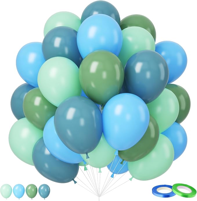 Blue and Green Balloons, Slate Blue Balloon Arch Kit, Baby Blue Light Green by FEYG