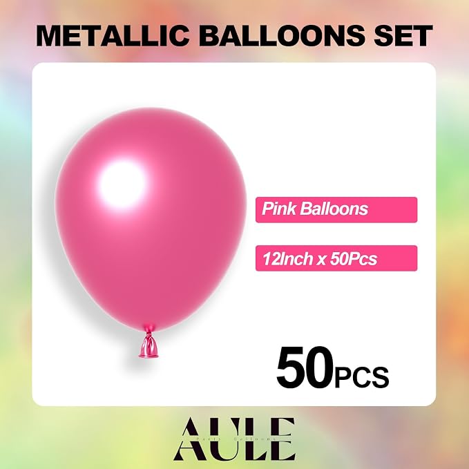 AULE 50Pcs Metallic 12 Inch Pink Chrome Helium Shiny Thicken Balloon | Party - Image 5