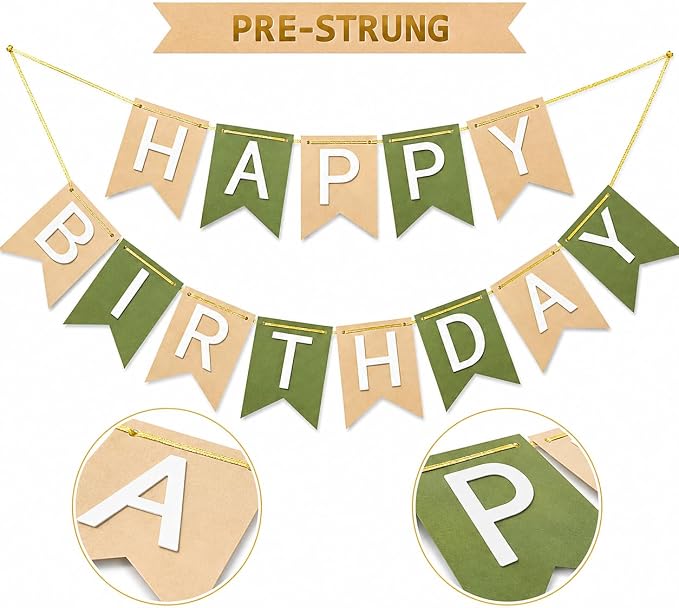 Letjolt Brown Green Happy Birthday Banner Tropical Theme 13pcs | Party Supplies - Image 2