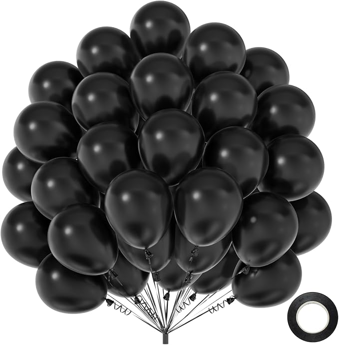 50pcs Matte Black Balloons 12 Inch, Premium Black Thick Latex Party Balloons by Q%26High+Life