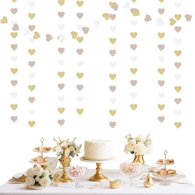 White-Gold Champagne Bachelorette Party Decorations - 52Ft Birthday Heart - Image 6