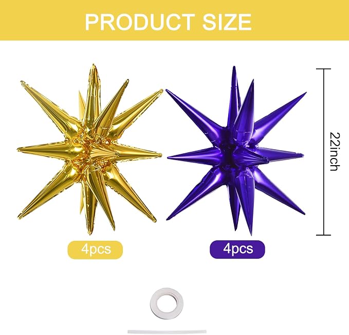 TONIFUL 8 Pcs Explosion Star Balloons Purple Gold Foil Balloon Party Decor | 22 - Image 2
