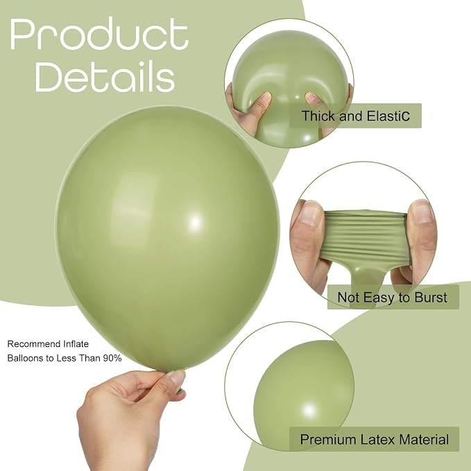 Ouddy Party 129Pcs Sage Green Balloons Different Sizes 18 12 10 5 Inch - Image 3