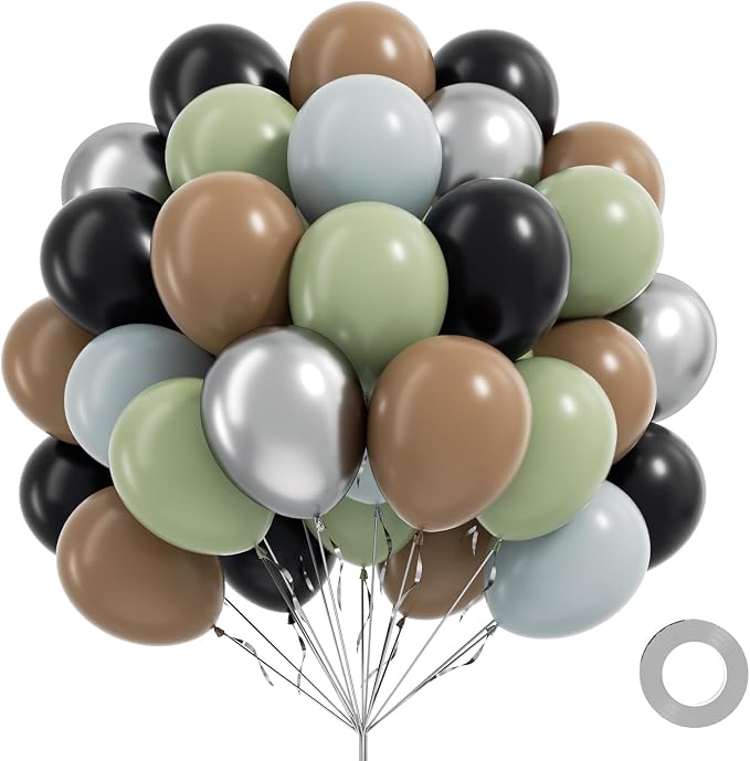 60pcs Green Black and Grey Balloons 12inch by Unknown