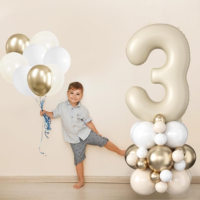 40 Inch Cream Number 3 Balloon for 3rd Birthday Decoration Beige White Sand - Image 3