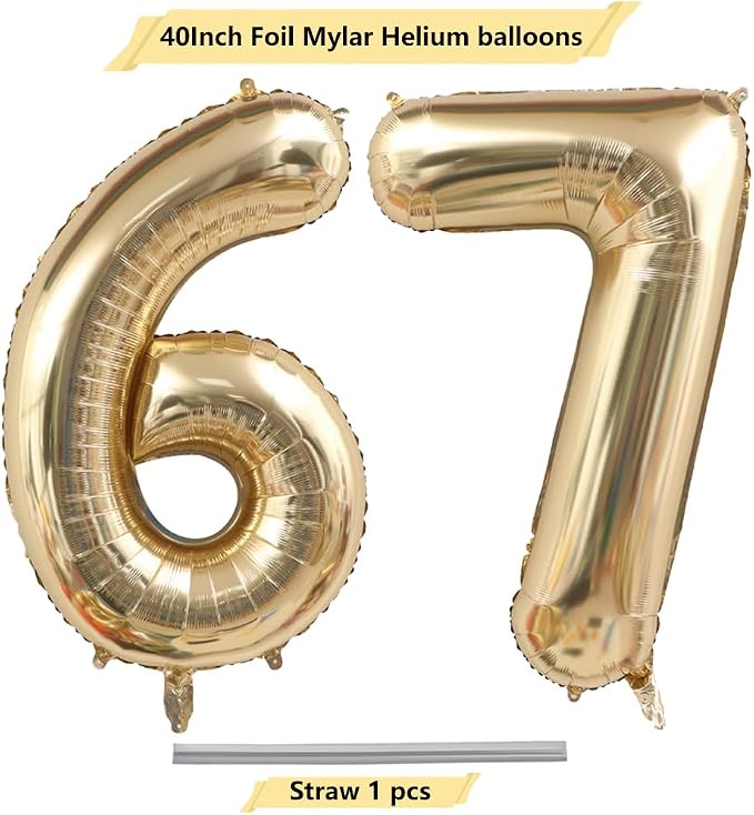 Light Gold Number 67 Foil Balloons 40 Inch White Gold 67 Mylar Balloon | 67th - Image 4