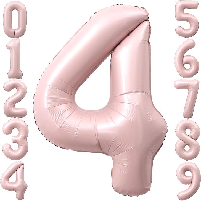 40 Inch Light Pink Number 4 Foil Big 0-9 Balloon Giant Digital | 4th by SULALABOO