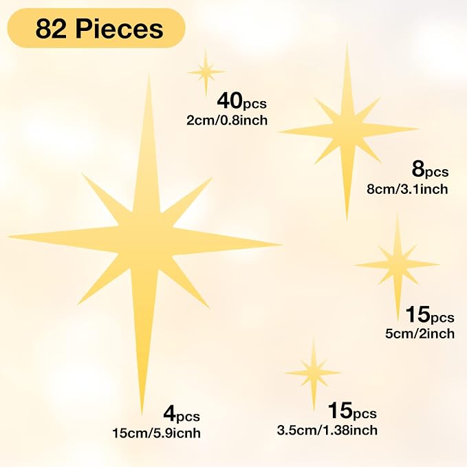 Zonon 82 Pieces Mirror Wall Stickers Star Wall Decals Decor Removable 3D - Image 2