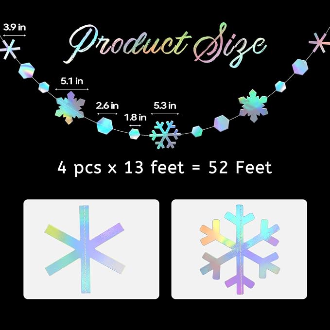 52 Ft Snowflake Garland Decorations Kit, Holographic Twinkle Little Garlands - Image 2