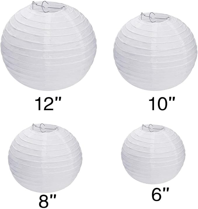 LIHAO 10 Pack White Paper Lanterns, 6/8/10/12 Inch, Wedding Party Decor | - Image 5