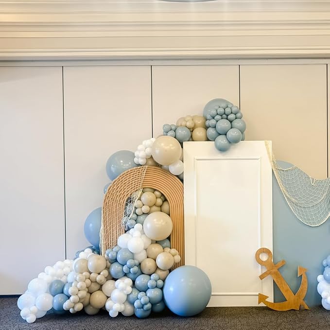 Dusty Blue White Sand Balloons Garland Arch Kit 152pcs Dusty Blue Sand White - Image 4