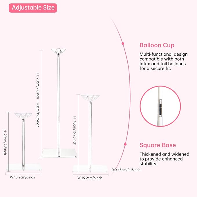 Clear Acrylic Balloon Stands for Table, Adjustable 15.75 Inch 23.6 Inch 31.5 - Image 4
