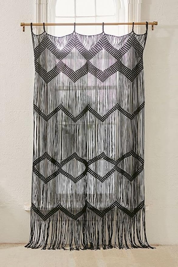 Macrame Curtain Handmade Black Boho Doorway window Divider 42"W*76"L | Soft - Image 2
