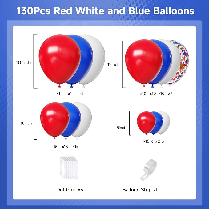 Red White and Blue Balloons Arch Kit, Independence Day, Graduation - Image 3