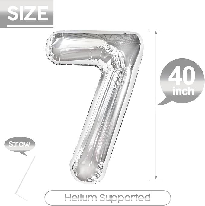 7 Balloon - Silver Birthday Number Balloons, 40 Inch Decorations Men Women | - Image 5